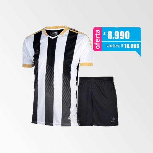 Camiseta de Futbol y Short Modelo Argentina Negro-Blanco-Oro