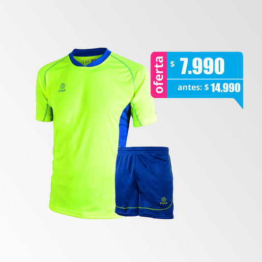Camiseta de Futbol y Short Modelo Bundesliga Amarillo Neón-Azul Rey