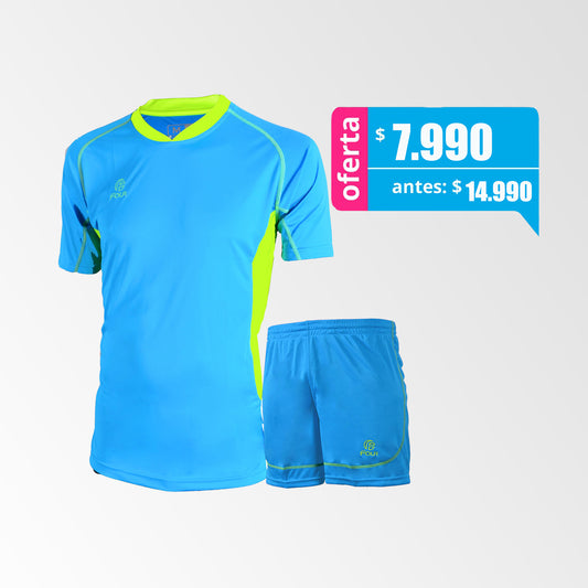 Camiseta de Futbol y Short Modelo Bundesliga Azul-Claro Amarillo-Neón