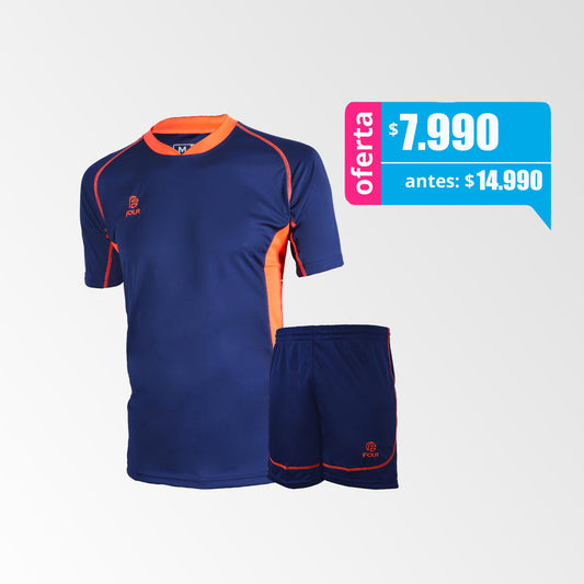 Camiseta de Futbol y Short Modelo Bundesliga Azul Marino-Naranjo