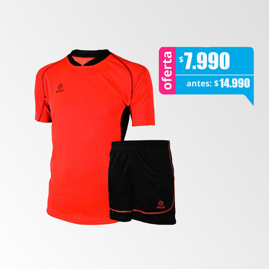 Camiseta de Futbol y Short Modelo Bundesliga Naranjo Flash-Negro