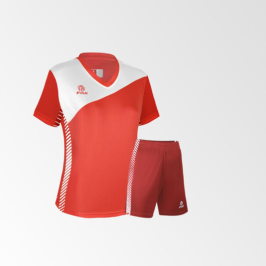 Camiseta de Futbol Mujer y Short Modelo Olympique Rojo Chile-Blanco