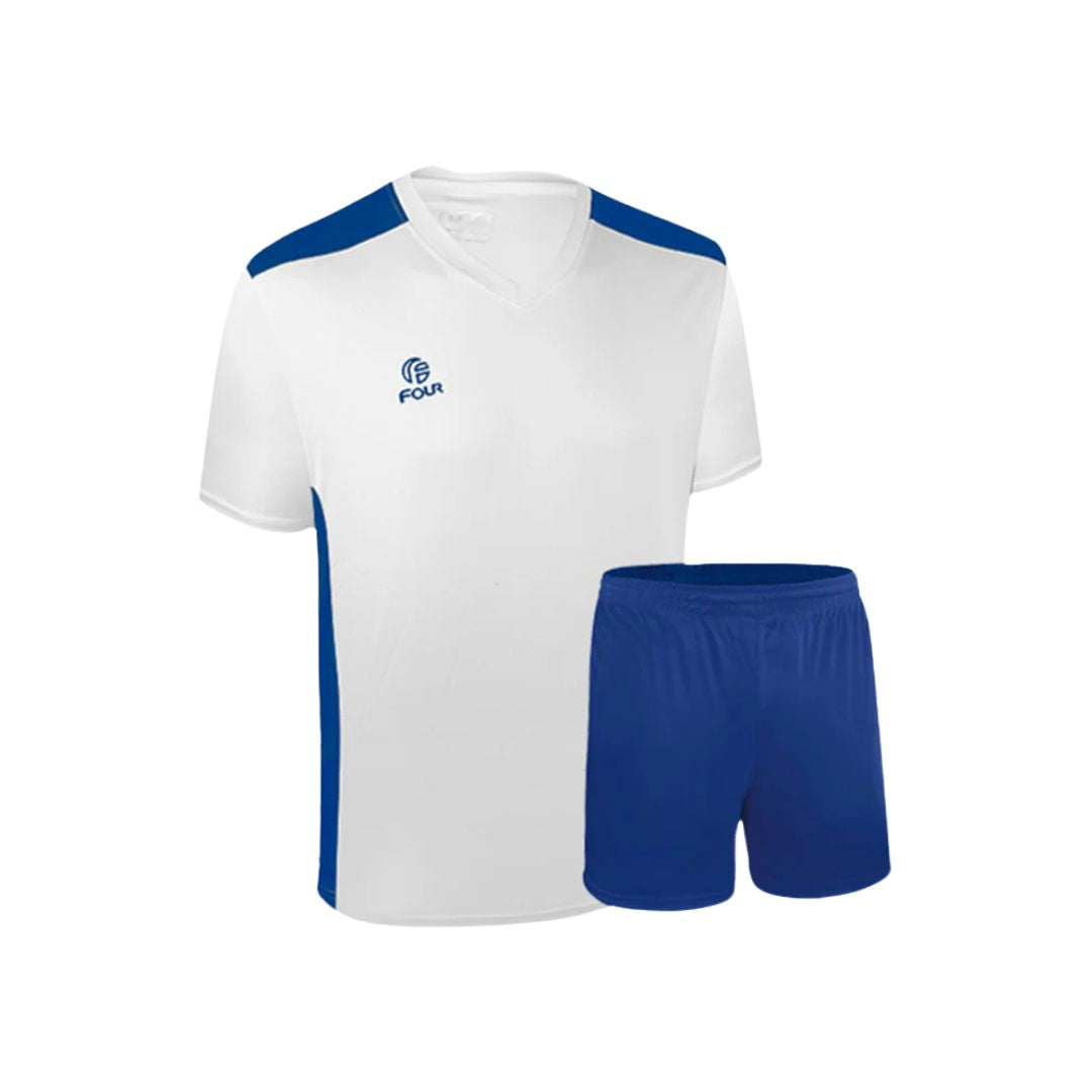 Camiseta de Futbol Niños y Short - Blanco Azul Rey - Four Palermo