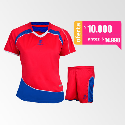 Camiseta de Futbol Mujer y Short Modelo Sevilla Rojo Azul