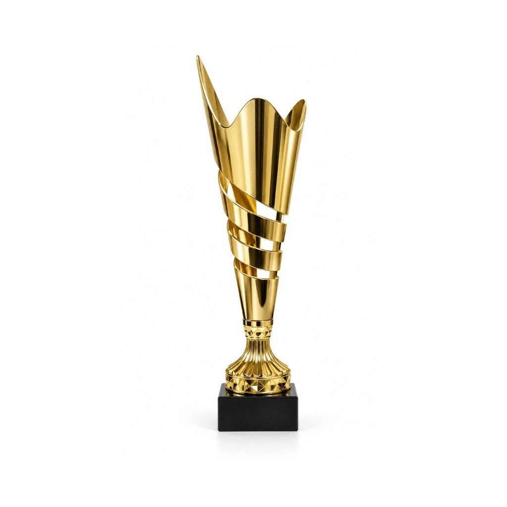 Trofeo Copa Espiral Metálico Dorado con Base de Mármol Negra