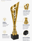 Copa Metálica Color Oro con Base de Mármol Negro