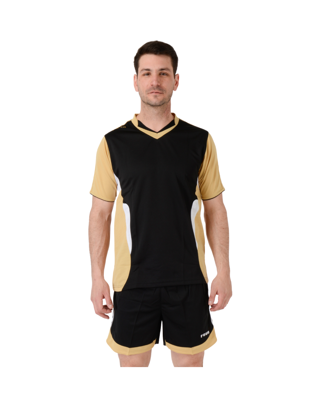 Camiseta de Futbol y Short - Set Genova Negro/Dorado