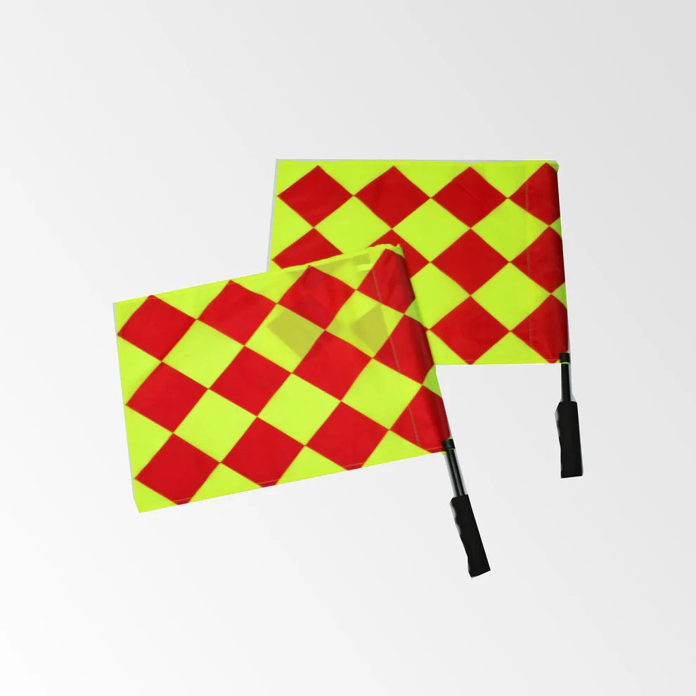 set de banderines para árbitros asistentes rombos amarillo rojo