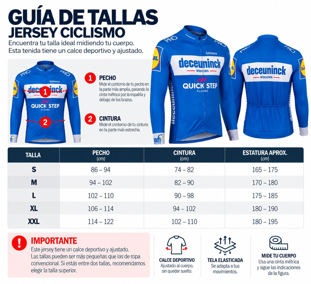 Traje de Ciclismo Manga Larga - Quick Step Azul Negro