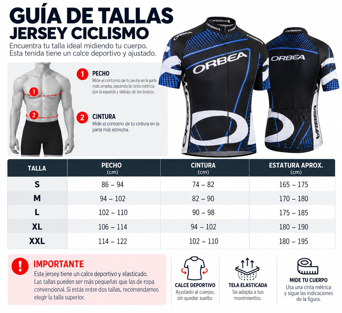 Traje de Ciclismo Orbea Negro Azul Manga Corta