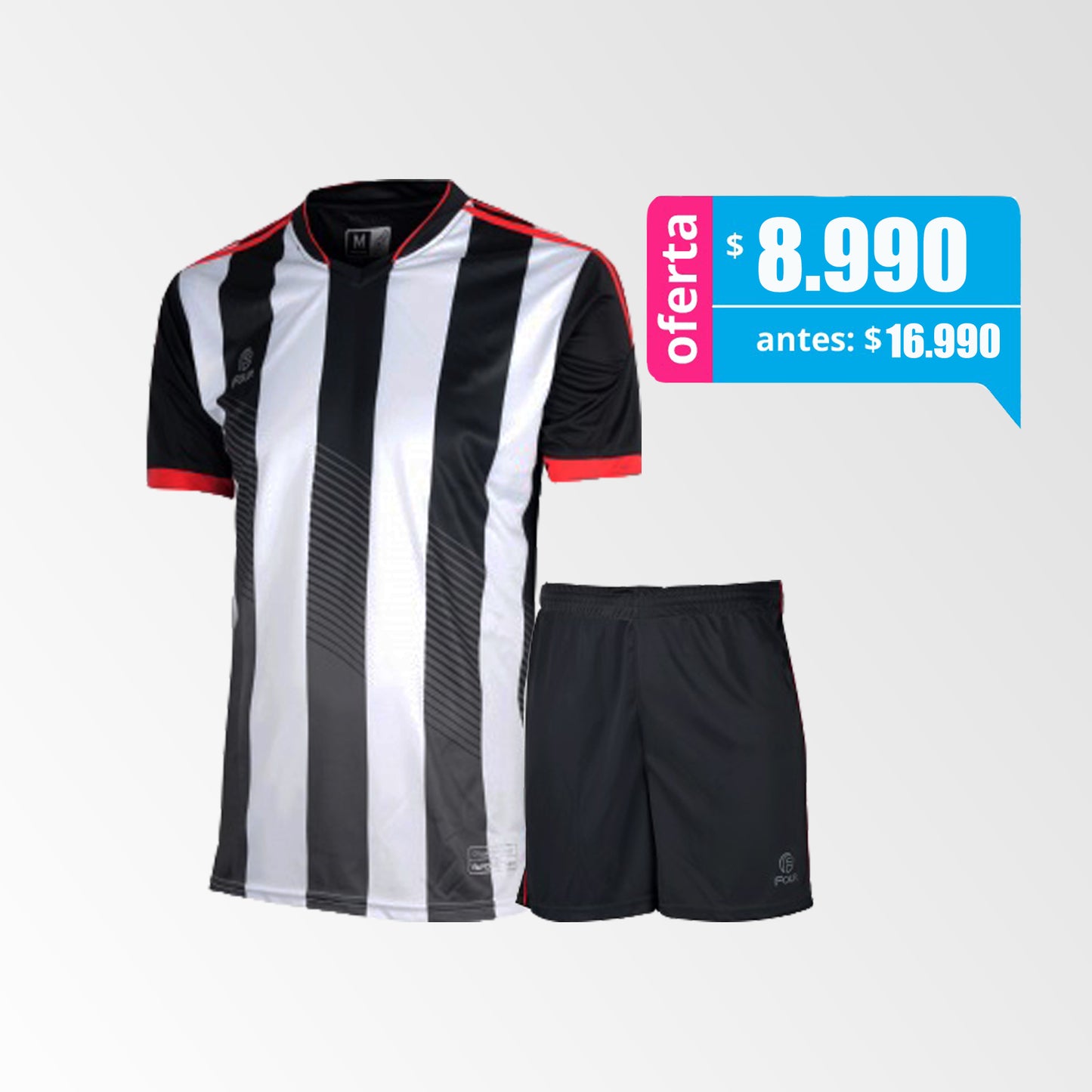 Camiseta de Futbol y Short Modelo Argentina Blanco-Negro-Rojo