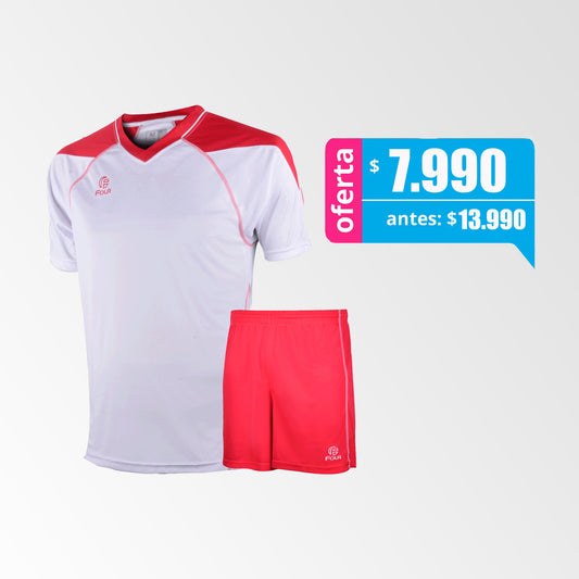 Camiseta de Futbol y Short Modelo Atalanta Manga Corta Blanco-Rojo