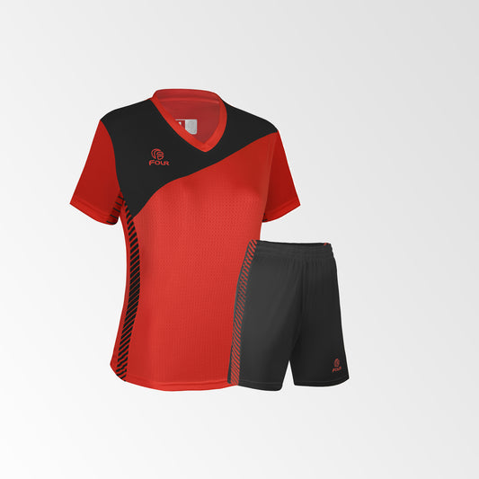 Camiseta de Futbol Mujer y Short Modelo Olympique Rojo Negro
