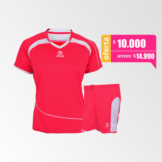 Camiseta de Futbol Mujer y Short Modelo Sevilla Rojo-Rouge Blanco