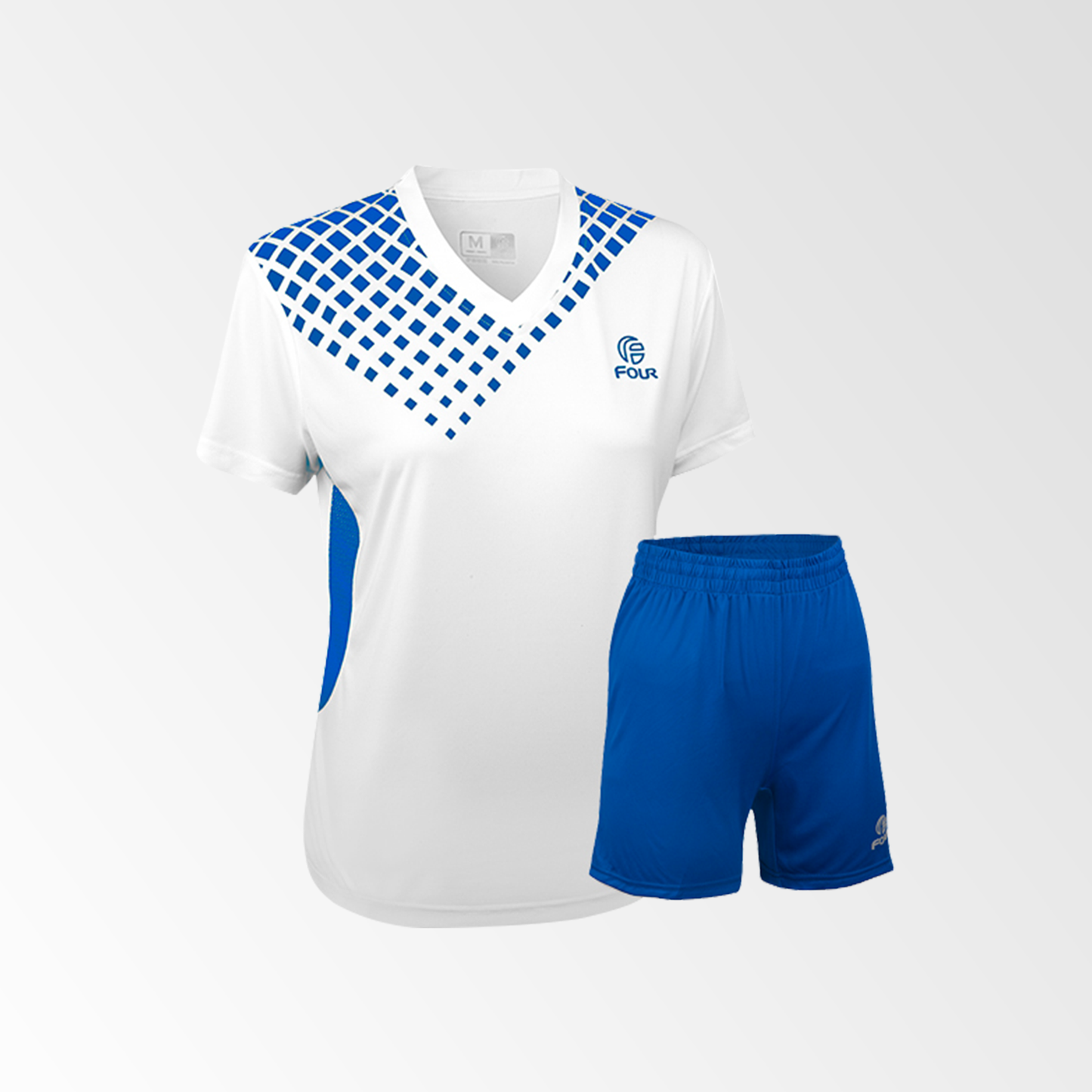 Camiseta de Futbol Mujer y Short Modelo Verona Blanco Azul Rey