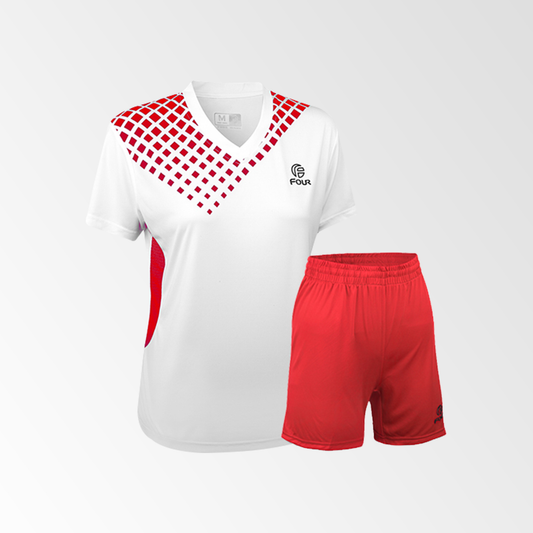 Camiseta de Futbol Mujer y Short Modelo Verona Blanco Rojo