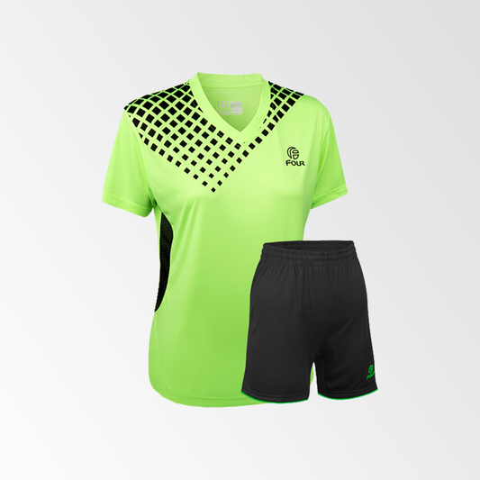 Camiseta de Futbol Mujer y Short Modelo Verona Verde Lima Negro
