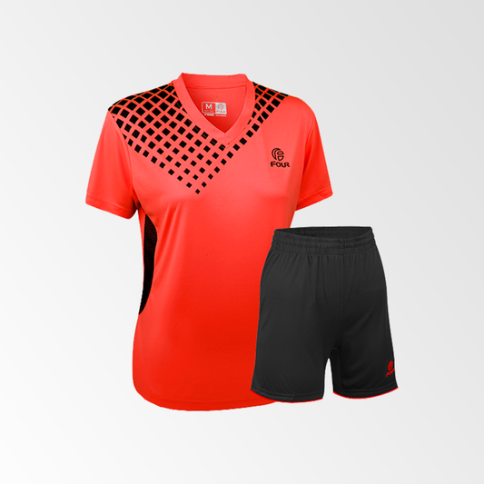 Camiseta de Futbol Mujer y Short Modelo Verona Rojo Negro