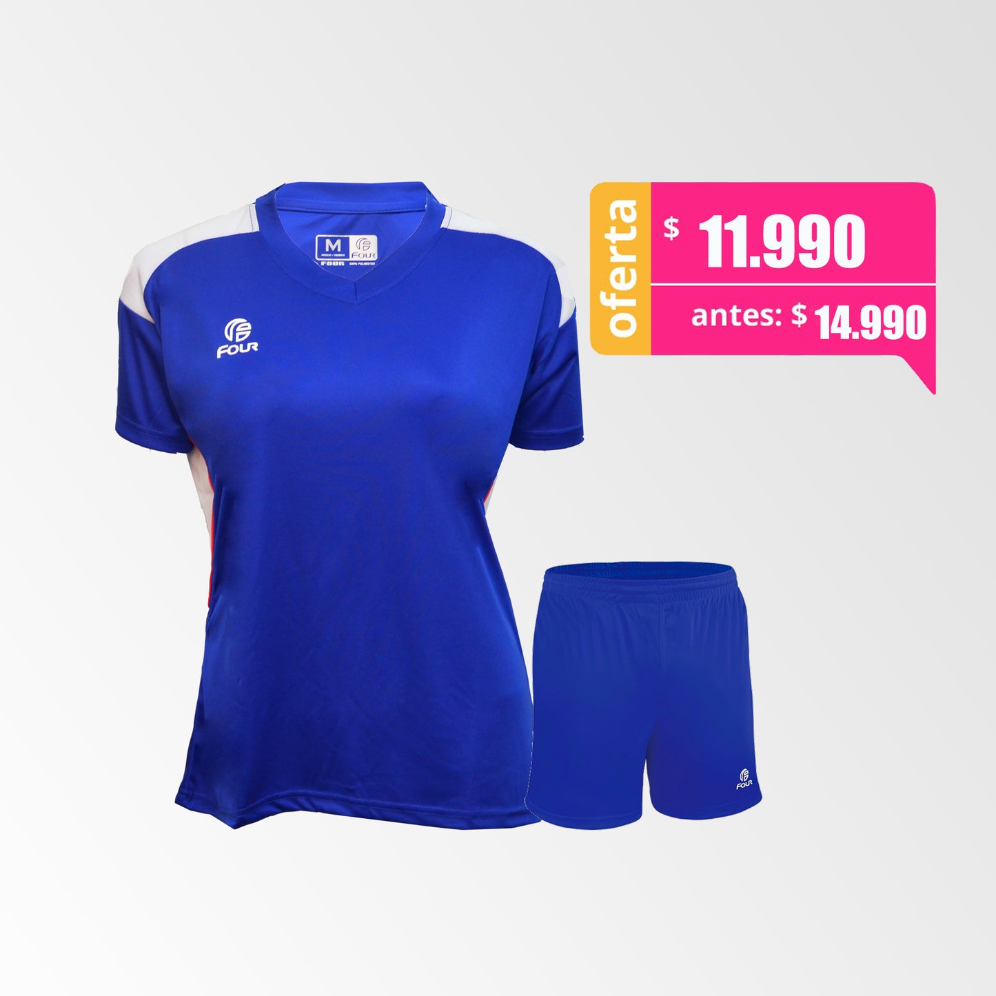 Camiseta de Futbol Mujer y Short Modelo Marsella Azul-Chile Blanco