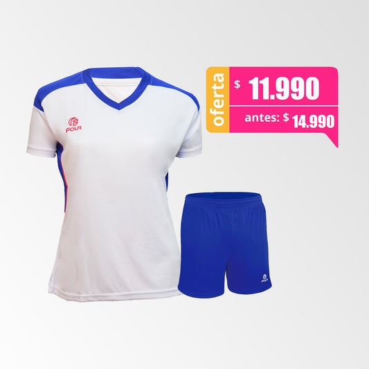 Camiseta de Futbol Mujer y Short Modelo Marsella Blanco Azul