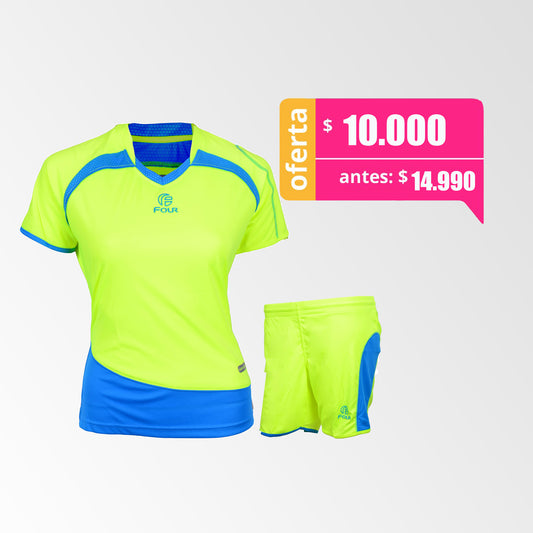 Camiseta de Futbol Mujer y Short Modelo Sevilla Amarillo-Neón Azul