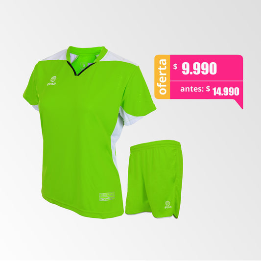 Camiseta de Futbol Mujer y Short Modelo Valencia Verde-Lima Blanco